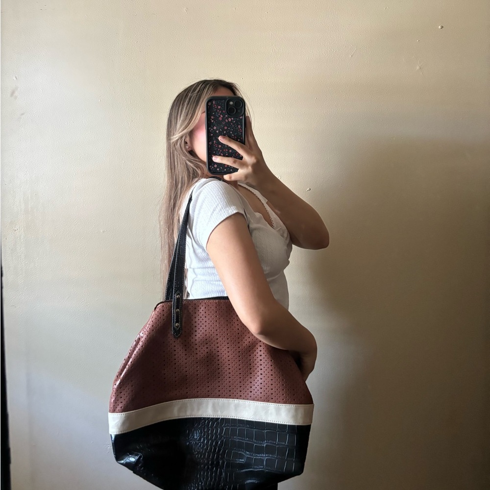 George Brown Tan Black Block Tote Bag